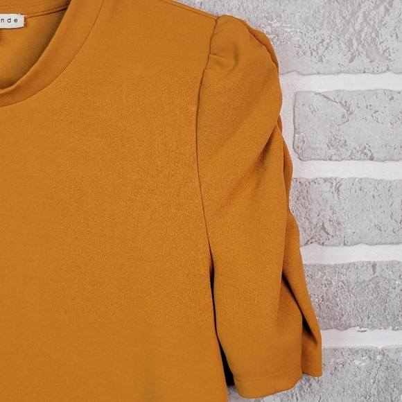 Haute Monde Burnt Orange Boho Sinched Ruffled Sleeve High Fashion Blouse Top M - Picture 7 of 16